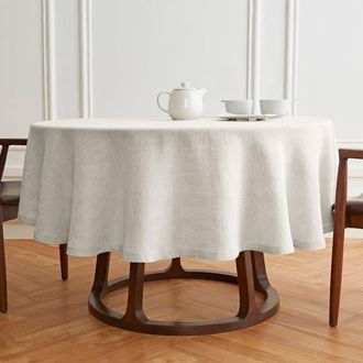 Solino Home Linen Round Tablecloth for Dining Table, Holiday and Everyday Table Decor - Sonoma in Light Flax at Nordstrom, Size Medium
