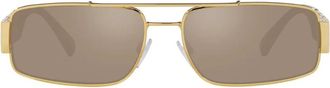 Versace Rechthoekige zonnebril met lichtbruine lenzen - unisex - Zonnebrillen - Geel - 60 CM - Accessoires