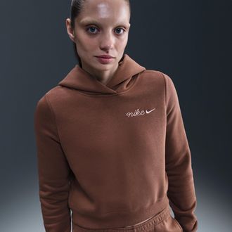 Nike Womens Nike Sportswear Phoenix Fleece Shrunken Hoodie in Brown | IM7494-265