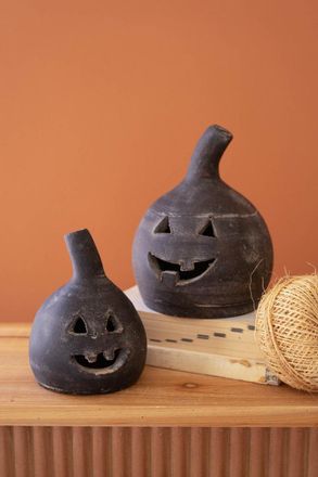 Kalalou Set Of Two Small Clay Jack-O-Lanterns - Black