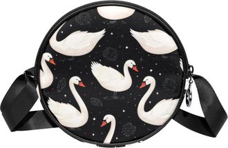 Generic Circle Crossbody Bag for Women, Cute Swans Small Sling Bag Daypack with Zipper Adjustable Shoulder Straps Casual Ladies Girls Round Purse