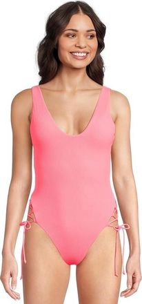 BECCA by Rebecca Virtue Modern Edge Swimsuit Womens Coral Reef Stretch One Piece BUU285