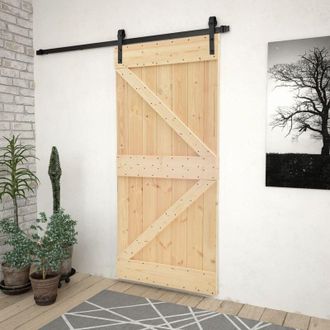 vidaXL Vidaxl - Puerta Corredera Con Herrajes Madera Maciza De Pino 90x210 Cm