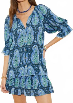 Boteh Onda Short Sleeve Blouse In Blue Paisley