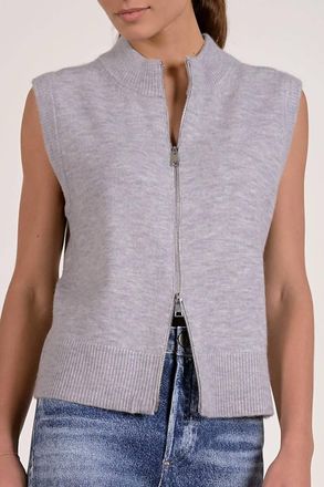 Elan Mockneck Full Zip Sleeveless Sweater In Grey