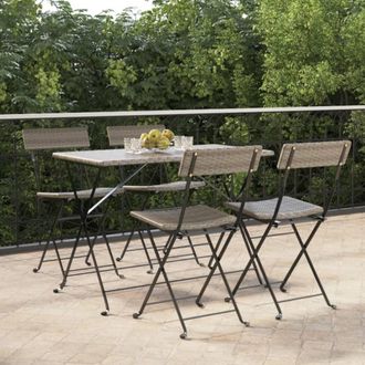 vidaXL Vidaxl - Sillas Cafeter&iacute;a Plegables 4 Uds Acero Y Rat&aacute;n Sint&eacute;tico Gris