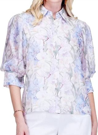 Jade Yoga Puff Sleeve Shirt In Whispering Lillies