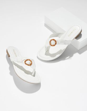 Talbots Gia Buckle Thong Sandals - White - 10M Talbots