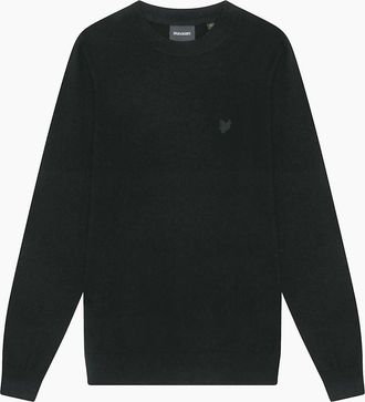 Lyle & Scott Mens Lyle & Scott Tonal Eagle Lambswool Crew Neck Jumper - Black - Size: 36