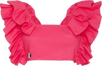 Philipp Plein Volant Cropped Top - Dames - Tops zonder mouwen - Roze - XS - Katoen - Tops