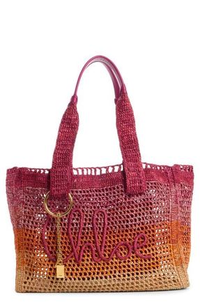 Chlo&eacute; Summer Banana Ombr&eacute; Crochet Raffia Tote Bag in Multicolor Orange at Nordstrom