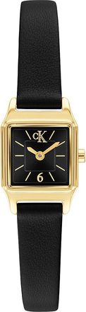 Calvin Klein Womens Square Monogram Leather Strap Watch - Black