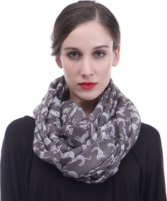 Lina & Lily Cat Print Womens Infinity Scarf Snood Lightweight (Grey)