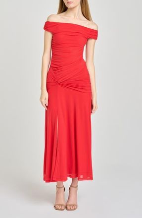 Wayf x Hannah Lovey Porter Margaux Off the Shoulder Ruched Dress in Red at Nordstrom, Size X-Large