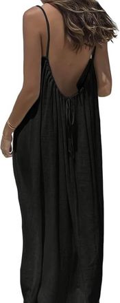 Generic Womens Solid Color Backless Cami Dress, Cami Lounge Dress Backless Casual Sleeveless, Ladies Clothes for Beach (Black,XXL)