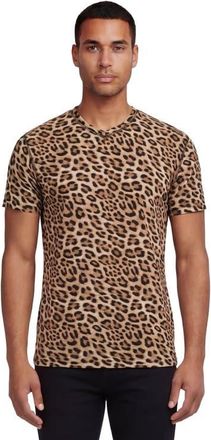 Lords of Harlech Leopard Mens Wool Vneck Tee in Leopard Brown at Nordstrom, Size Xx-Large