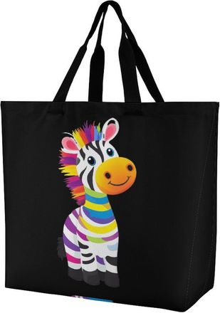 Generic Colorful Zebra Reusable Shopping Bags One Shoulder Grocery Tote Bag Waterproof Big Purse for Work Travel