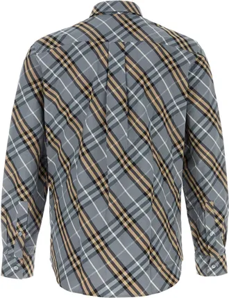 Burberry Mens Checkered Poplin Shirt Gray Cotton