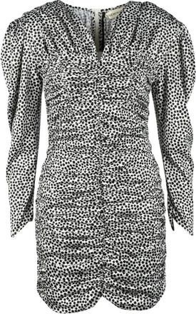 Nineminutes Gerimpelde Korte Jurk met Pofmouwen - Dames - Korte kleedjes - Veelkleurig - S - Polyester - Kleedjes