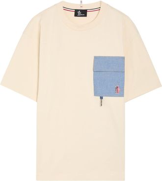 Moncler Denim-pocket Logo Cotton T-shirt - White - M