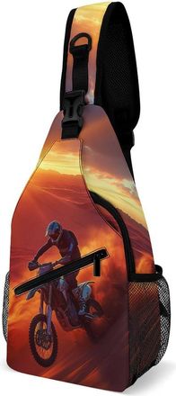 Generic Dirt Bike Motorcross Sunset Unisex Shoulder Bags Casual Crossbody Chest Bag Sling Backpack for Hiking Cycling Travel