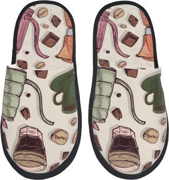 Generic Cotton Slippers Vintage Coffee Unisex Camping Slippers Cozy Anti-Slide Slipper For Holiday Ladies Travel M