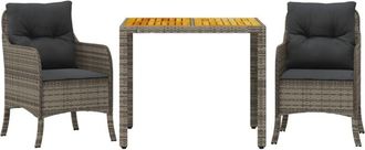 vidaXL Set Comedor De Jard&iacute;n 3 Piezas Con Cojines Rat&aacute;n Sint&eacute;tico Gris Vidaxl