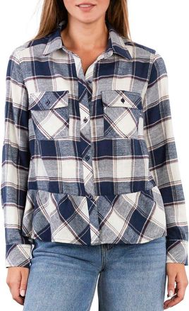 BILLY T Ryan Plaid Ruffle Peplum Button-Up Shirt in Mighty Plaid at Nordstrom, Size X-Small