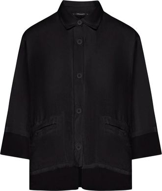 Transit Par-Such 3/4 Sleeve Linen Shirt With Georgette Inserts