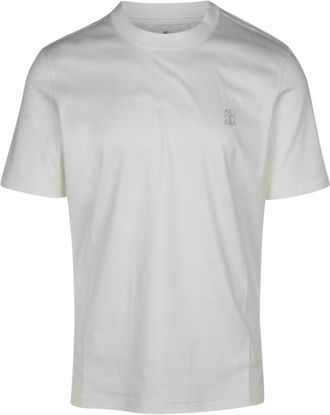 Brunello Cucinelli White Logo Crewneck T-Shirt