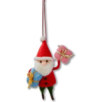 Tag Santa With Presents Christmas Ornament Multicolor Wool Decor in Multicolored at Nordstrom