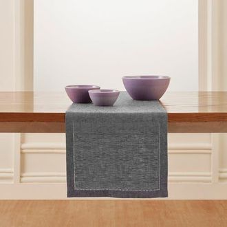 Solino Home Linen Table Runner for Dining Table, Holiday and Everyday Table Decor - Milan in Charcoal Grey at Nordstrom, Size X-Large