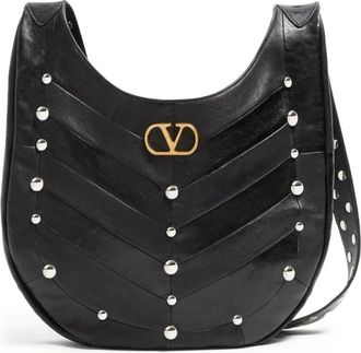 Valentino Tassen, Dames, Zwart, ONE Size, Leer, Vlogo Studded Leather Shoulder Bag