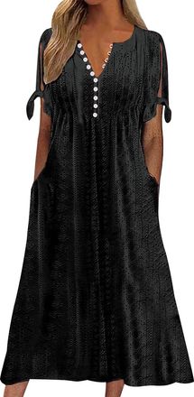 Generic Shffuw Summer Boho Dresses for Women UK Loose Casual Maxi Vintage Short Sleeve Beach Swing Dress Ladies Bohemian Floral Print Tunic Dress A Line Daily