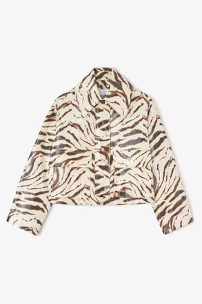 Ganni White Jacket in Laminated Zebra - Size XS/S Organic Cotton