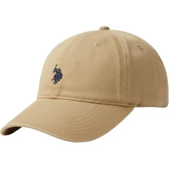 U.S.Polo Association Mens U.s Polo Assn. Cotton Adjustable Curved Brim With Embroidered Small Pony Logo Baseball Cap, Beige, One Size UK