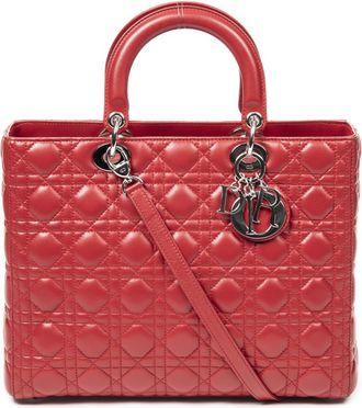 Dior Pre-owned Womens Large Lady Zip Shoulder Bag - Red - One Size