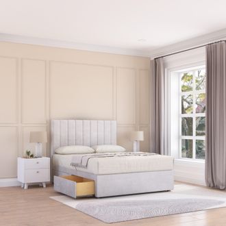Sloomy Kansas Plush Velvet Memory Foam Bed Set With 2 Drawers, Mattress & Headboard in Silver | Size: Single