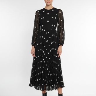 Zimmermann Black Polka Dot Crepe Sunray Pleated Dress