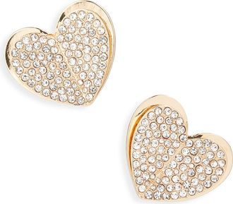 BaubleBar Statement Pav&eacute; Crystal Heart Stud Earrings in Gold/Clear at Nordstrom Rack