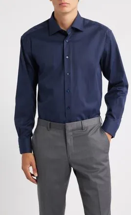 Eterna Cover Modern Fit Non-Iron Cotton Cover Shirt in Navy at Nordstrom Rack, Size 16.5 - R