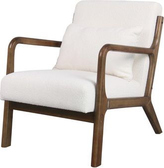 Moloo Sill&oacute;n de tela Curly Ecru y madera te&ntilde;ida de nogal