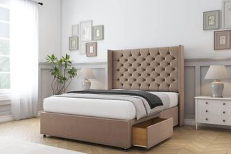 Comfort Beds Selena Plush Divan Base 2 Drawers - 54 Wingback in Taupe | Size: King