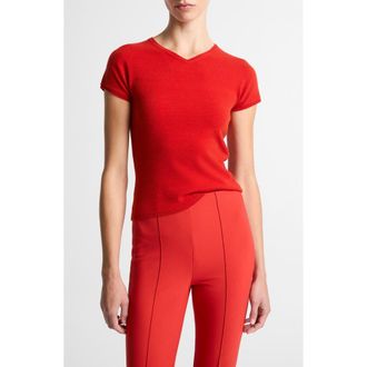 Vince Short Sleeve Wool Blend Sweater in Poppy at Nordstrom, Size Xx-Small