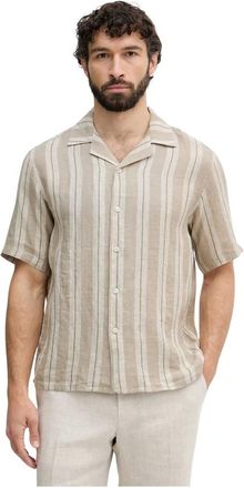 Benetton Overhemden, Heren, Veelkleurig, S, Linnen, 100% Linnen Korte Mouw Shirt
