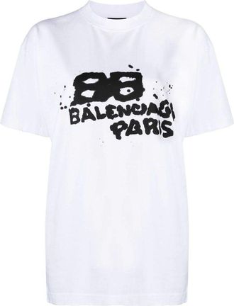 Balenciaga (WMNS) Balenciaga Hand-Drawn BB Icon T-shirt Medium Fit White 612965TNVN49040