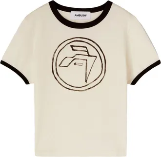 AMBUSH hand-print organic cotton T-shirt - women - Organic Cotton - L - Neutrals
