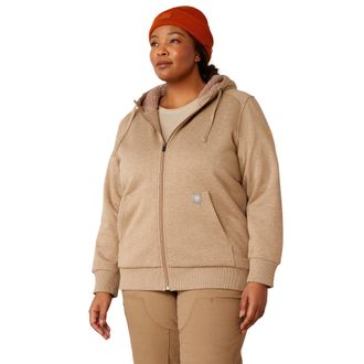 Ariat Womens Rebar All-Weather Sherpa Full Zip Hoodie Long Sleeve in Oatmeal Heather, Size X-Large, by Ariat
