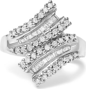 House of Brilliance 10K White Gold 1/2 Cttw Diamond Bypass Cocktail Ring at Nordstrom