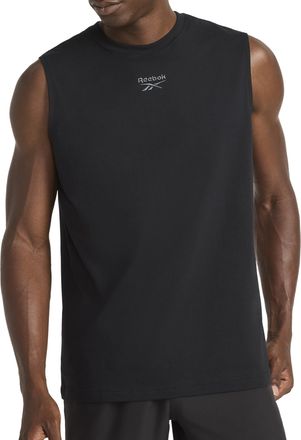 Reebok Apparel Mens Legacy Sleeveless Crewneck Tank Top, Standard Fit, Lightweight Cotton-Poly Jersey Fabric, Black, XL